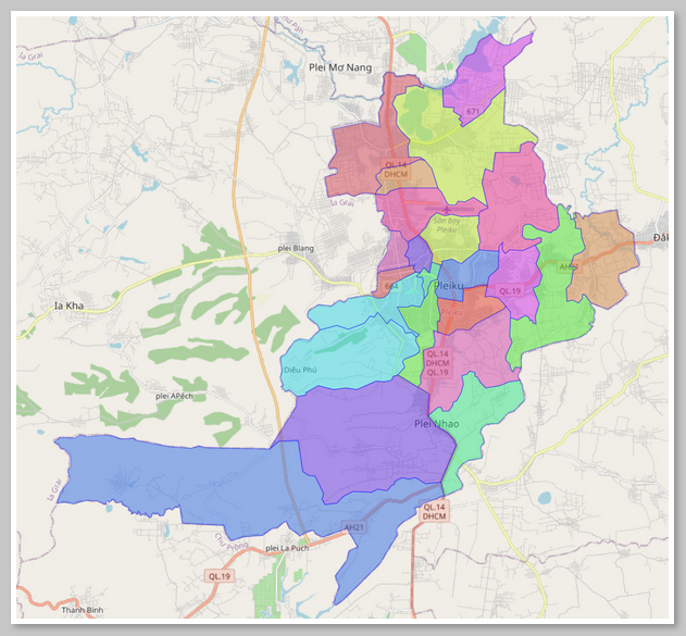 Bản đồ hành chính của thành phố Pleiku